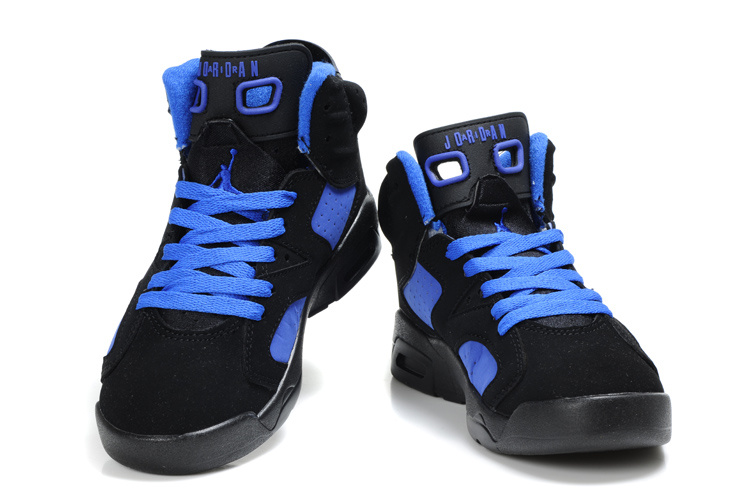 Comfortable Air Jordan 6 Black Blue For Kids - Click Image to Close